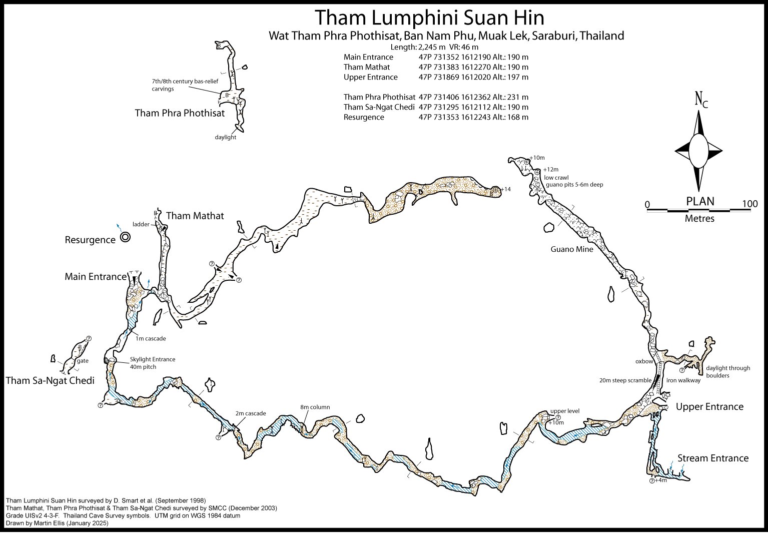 Cave survey map of Tham Lumphini Suan Hin, Saraburi Province, Thailand